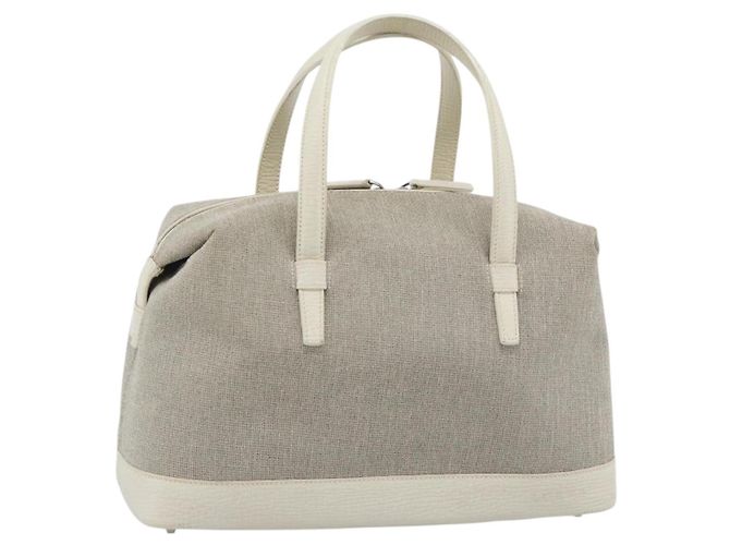 LOEWE Handtasche Canvas Grau Silber Auth mr2742 Braun