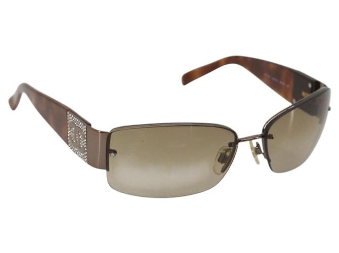 CHANEL Sunglasses Plastic Brown Silver CC Auth BA14023 Silvery