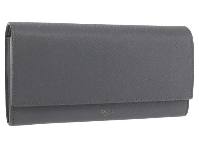 Céline Cartera larga CELINE de piel Gris Oro Auth bs35988A Castaño Dorado