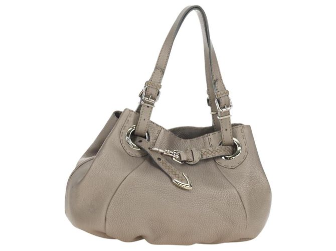 Bolsa Tote FENDI Celeria de couro cinza e ouro Auth 191294V Marrom Dourado