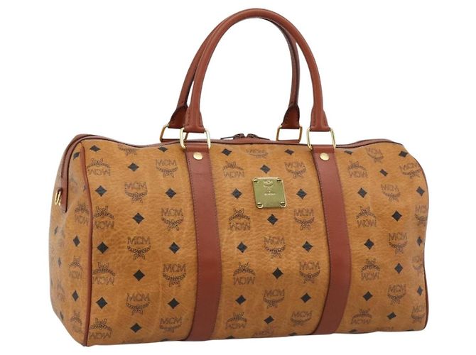 Bolsa Mini Boston Vicetos Logogram MCM em PVC e couro 2way Marrom Dourado Auth 190895