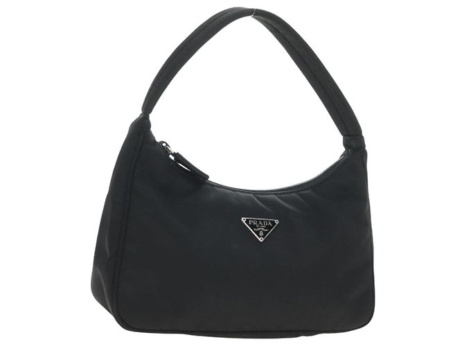 PRADA Handtasche Pouch Nylon Schwarz Silber Auth 191316V