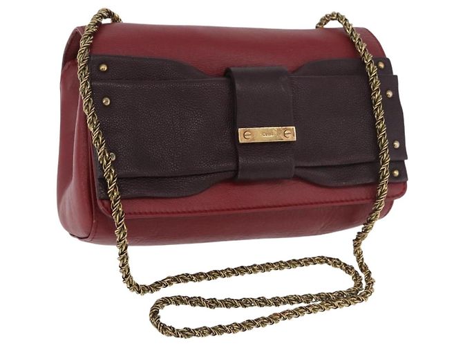 Chloé Borsa a tracolla Chloe Ribbon Chain in pelle rossa e oro Auth bs35972A Rosso D'oro