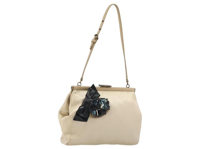 Miu Miu Accessory Pouch Satin Champagne Gold Auth 190668A Golden