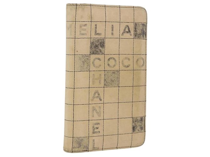 CHANEL Choco Bar Long Wallet Lamb Skin Beige CC Auth bs36033