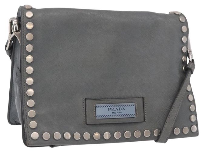 Borsa a Spalla PRADA in Pelle 2way Grigio Argento Auth ka5129 Marrone