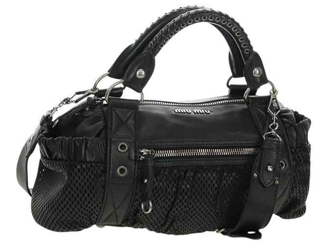 Bolsa Miu Miu de couro 2way preta prata Auth BA13790V Preto
