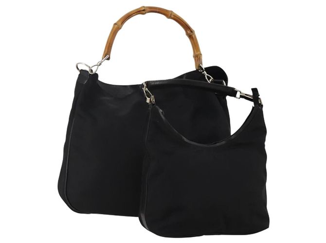 Borsa a Spalla GUCCI Bamboo Nylon 2 Set Black Auth 187896 Nero