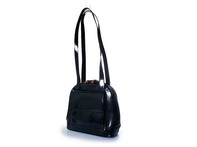 Bamboo Gucci, borsa in bambù in pelle lucida nera Nero