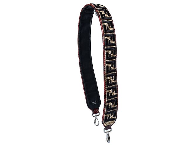 Fendi, raffia and python leather shoulder strap Black Red Yellow