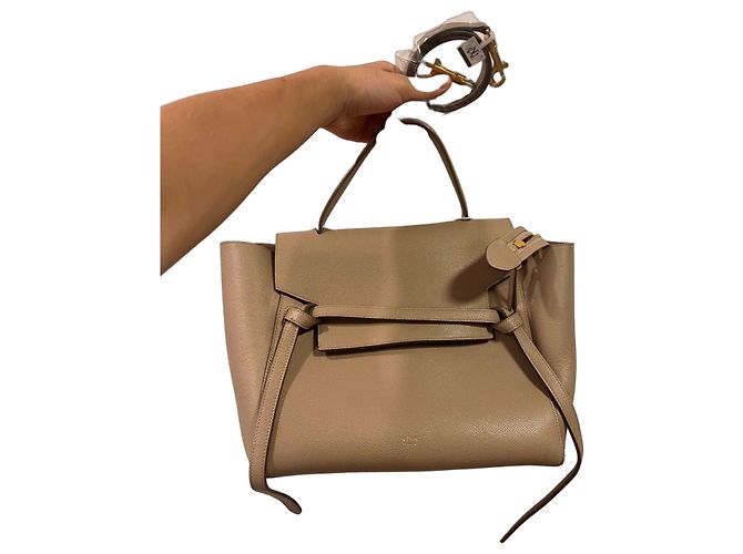 Céline Celine Belt Borsa pelle granulata beige