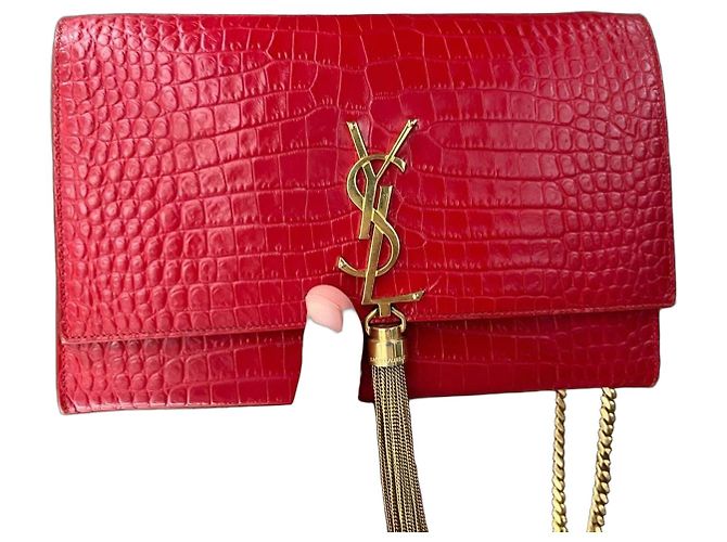 Saint Laurent YSL rote Lederclutch Krokodil-Optik