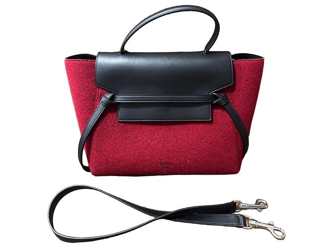 Céline Celine Belt Bag Bolsa lã vermelha e couro preto Vermelho