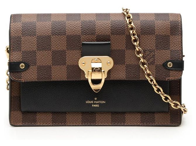 Bolsa de Ombro Louis Vuitton Damier Portefeuille Vavin Chain Marrom Preto