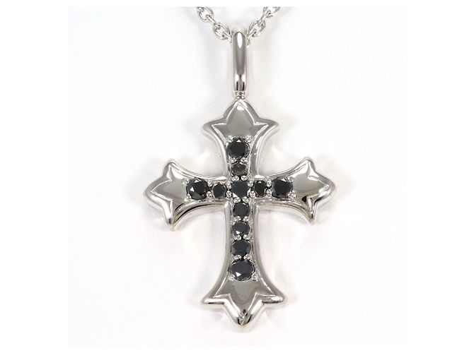 Autre Marque Collar de oro blanco de 10K con diamante negro Dorado