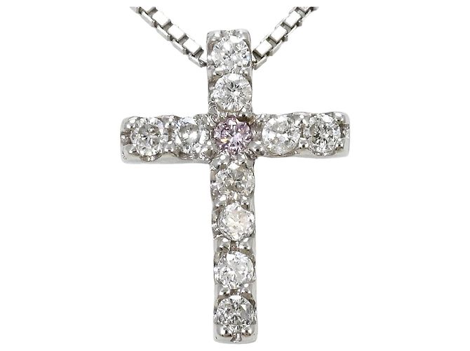 Autre Marque Colar de ouro branco 18K com diamantes rosa Dourado