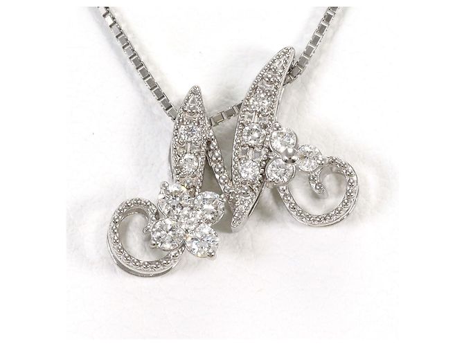 Autre Marque Collar de oro blanco de 18K con diamante Dorado