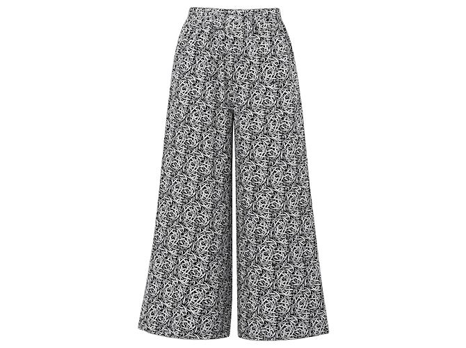 Weekend Max Mara Calças de Perna Larga com Padrão Preto e Branco