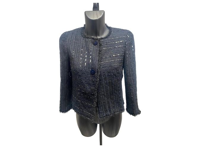 Timeless Chanel Black Sequins Tweed Jacket - Size 38 (Cruise Collection - 2000)