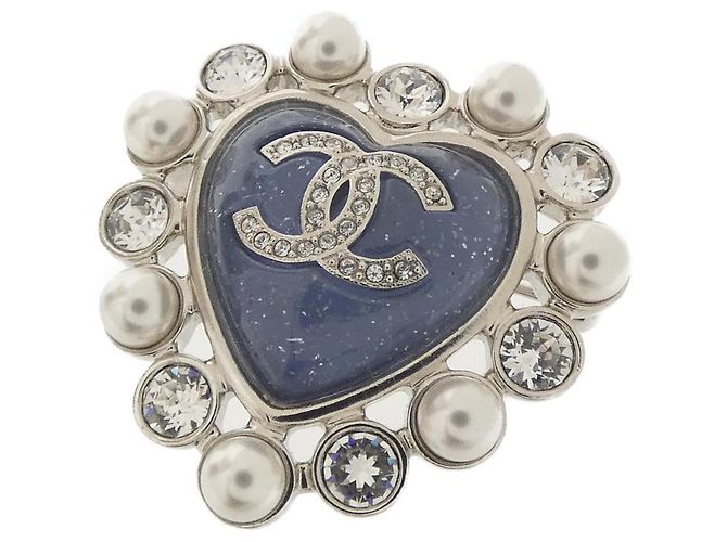 Chanel ABF513 Brosche Perlen Blau Weiß