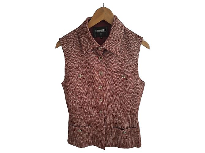 Chaleco Chanel de tweed rojo y blanco Roja Metálico