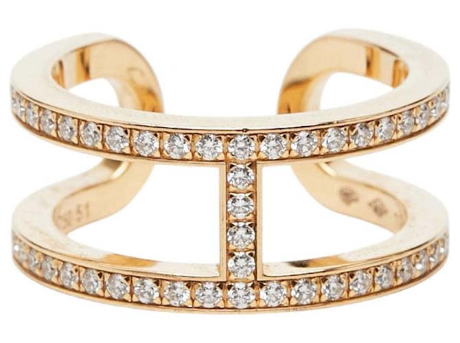 Ring Hermès Bague anneau en or jaune 18K et diamants Hermes 
