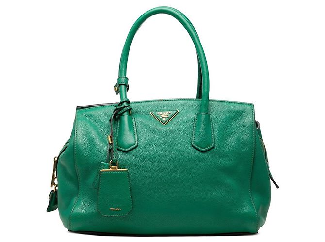 Borsa tote e a spalla in pelle verde Prada