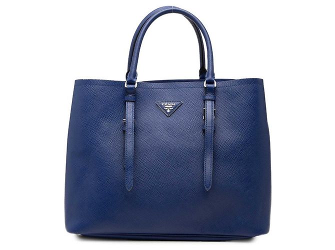Sac cabas avec logo plaque Triangle Prada Bleu