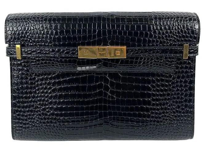 Bolsa Manhattan Medium em couro de crocodilo Saint Laurent Verde