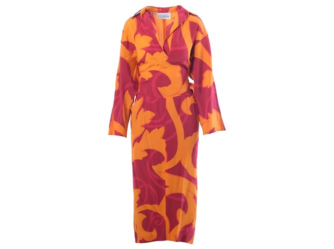 Vestido de seda com estampa barroca e laço oversized Gianfranco Ferré – '80s Multicor