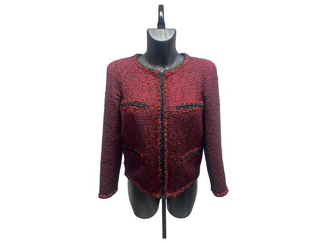 Timeless Chanel Red & Black Lesage Tweed Zip Jacket – Size 38