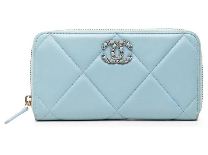 Chanel 19 Matelassé Coco Mark Long Zip Wallet Blue