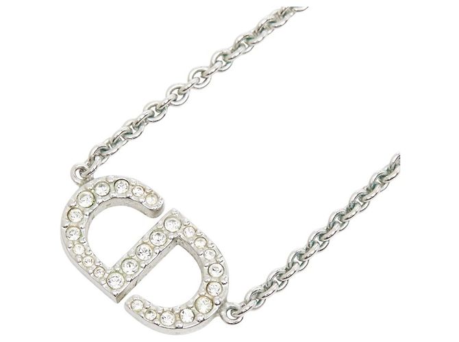 Collana Christian Dior in metallo argentato e strass Argento