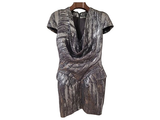 Abito Scultoreo Metallizzato Argento e Nero Alexander McQueen Silver hardware