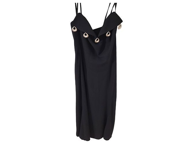 Thierry Mugler Schwarzes Maxikleid mit Metall-Details