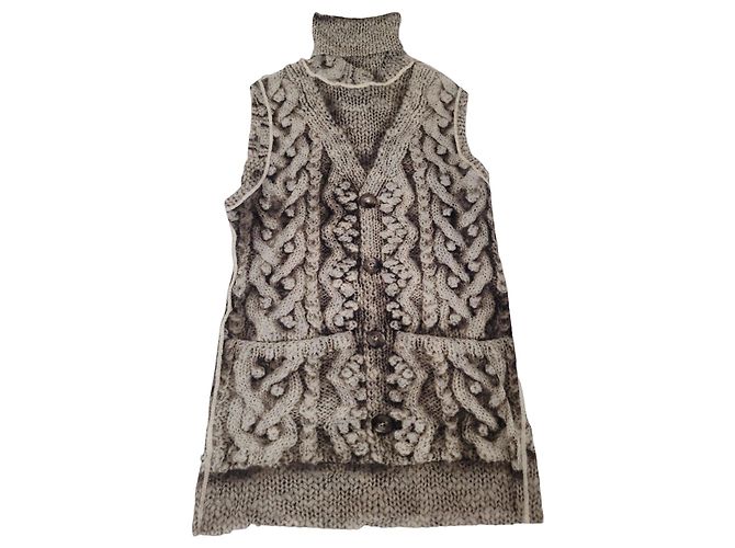 Jean Paul Gaultier Trompe-l'œil Polyamid-Strick Weste Braun Beige