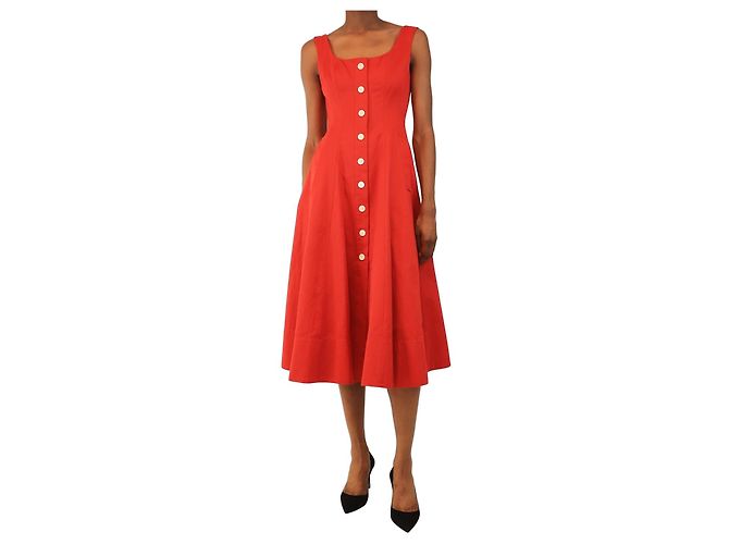 Staud Vestido midi rojo con botones frontales - talla UK 6 Roja