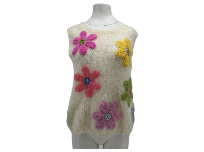 Autre Marque Blumenpullover aus Wolle Carmine Pink Beige