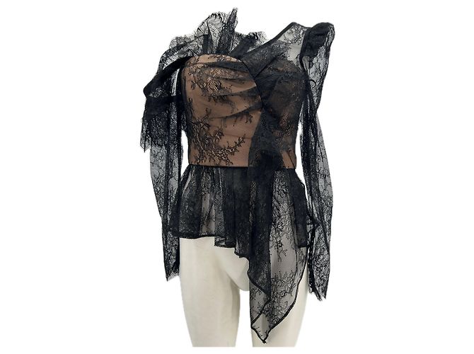 Self Portrait Spitzen Top Schwarz