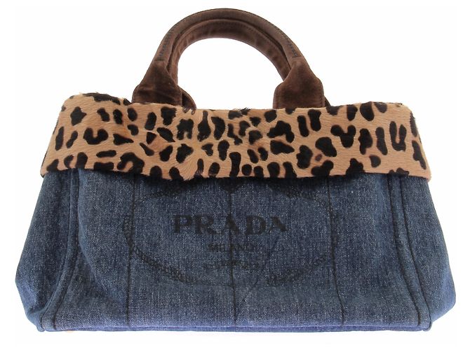 Prada Borsa in denim e stampa leopardata Blu