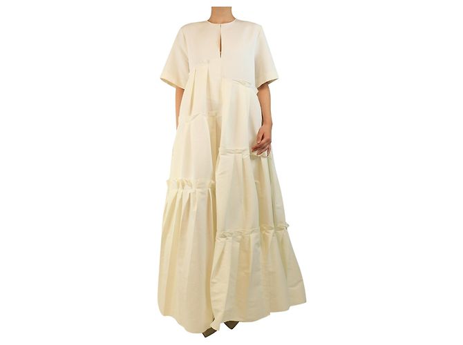 Autre Marque Weißes Stufenkleid mit Rüschen - Größe UK 12