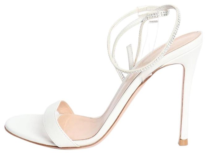 Gianvito Rossi White leather crystal-strap sandal heels - size EU 37