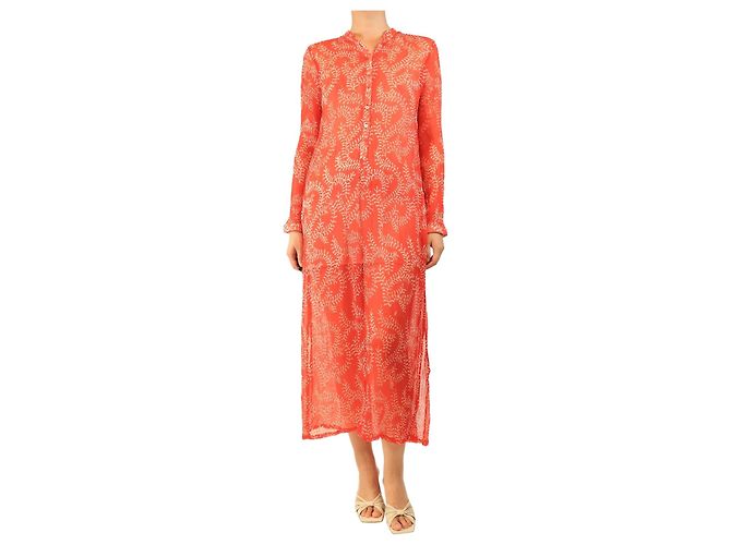 Autre Marque Rotes transparentes Seidenkleid mit Print - Größe OS