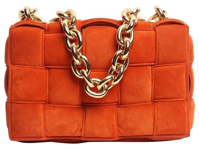 Bottega Veneta Bolsa Cassette acolchoada em camurça laranja