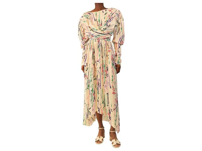 Isabel Marant Midi-Kleid in Creme mit Scribble-Print - Größe UK 6 Roh