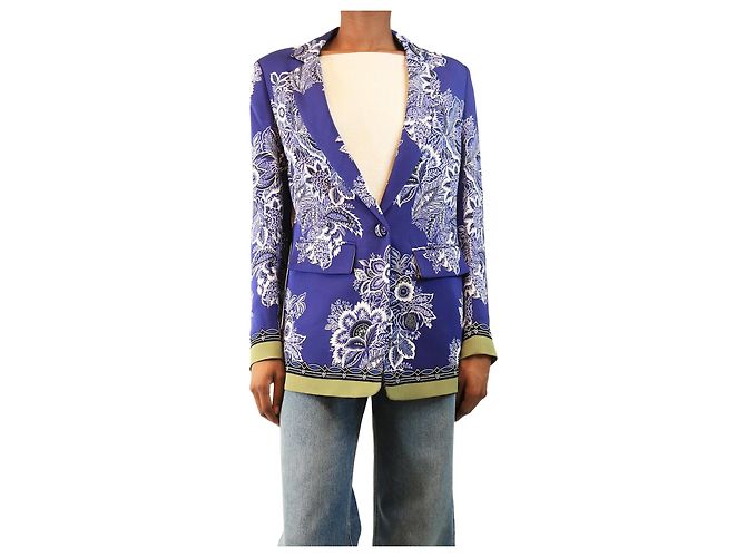 Etro Blue floral printed blazer - size UK 6