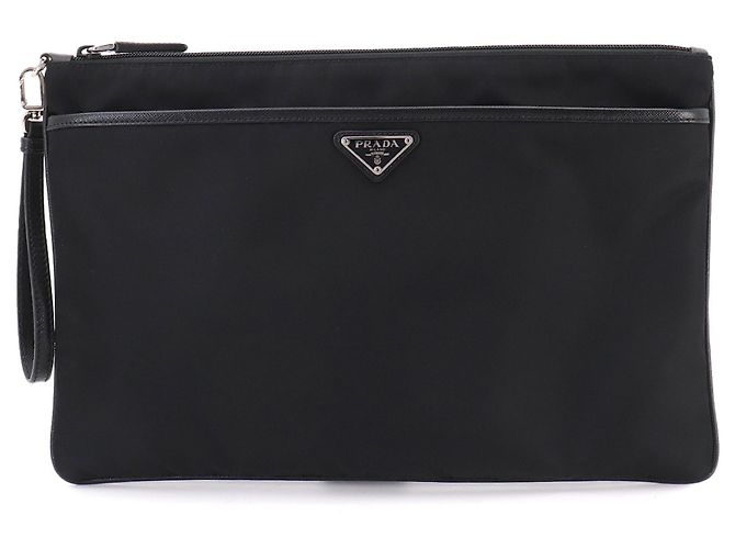 Pochette en nylon et cuir Saffiano Prada Noir