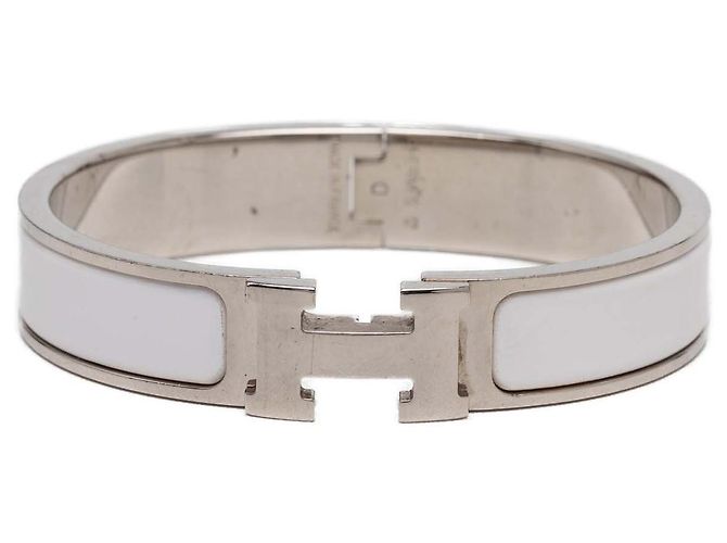 Pulsera Hermès Clic H en esmalte blanco estrecho GM
