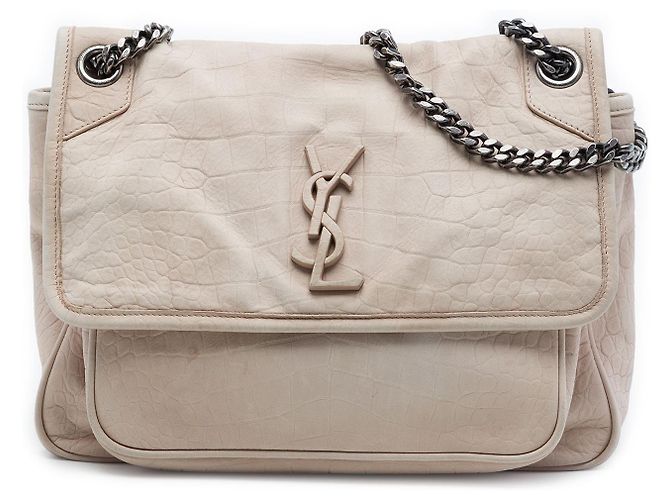 Saint Laurent Niki em nubuck marrom com relevo de crocodilo tamanho Medium Bege
