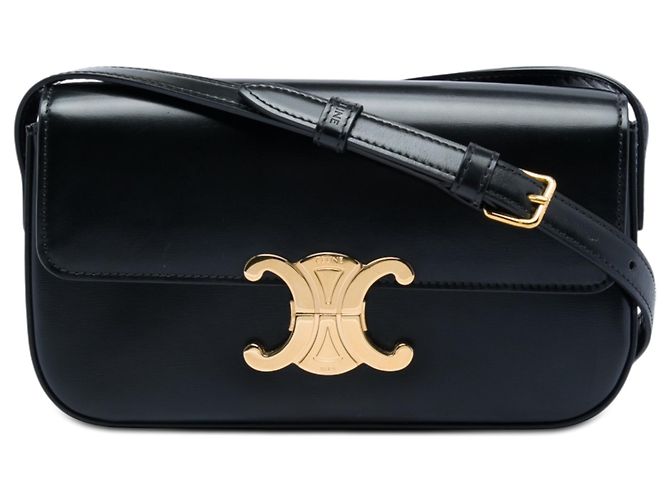 Céline Borsa a tracolla Celine Triomphe Claude in pelle di vitello lucida nera Nero